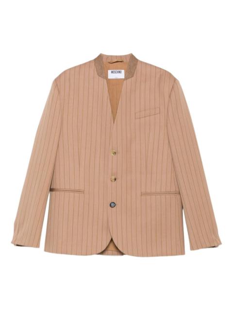 pinstripe mandarin-collar jacket