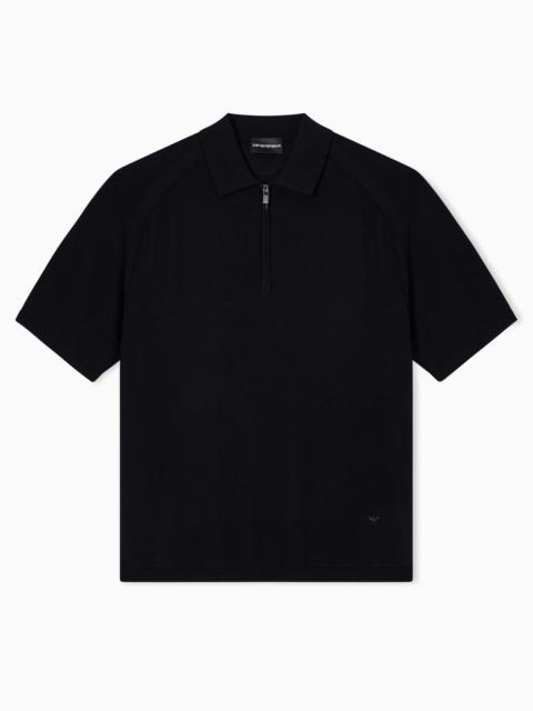 ASV PLAIN-KNIT JUMPER WITH POLO-SHIRT COLLAR, IN A WOOL AND LYOCELL BLEND