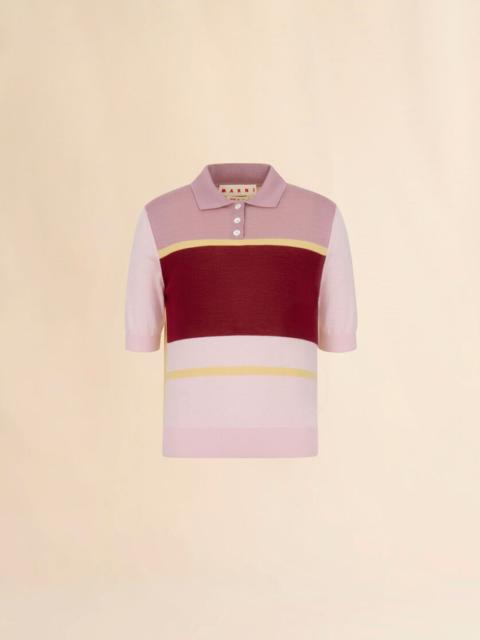 PINK COLOUR-BLOCK WOOL-SILK POLO SHIRT
