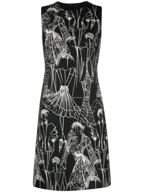 Croquis-print sleeveless minidress