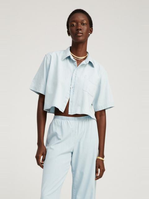 LIGHT BLUE CHAMBRAY SHORT SLEEVE CROPPED BUTTON DOWN