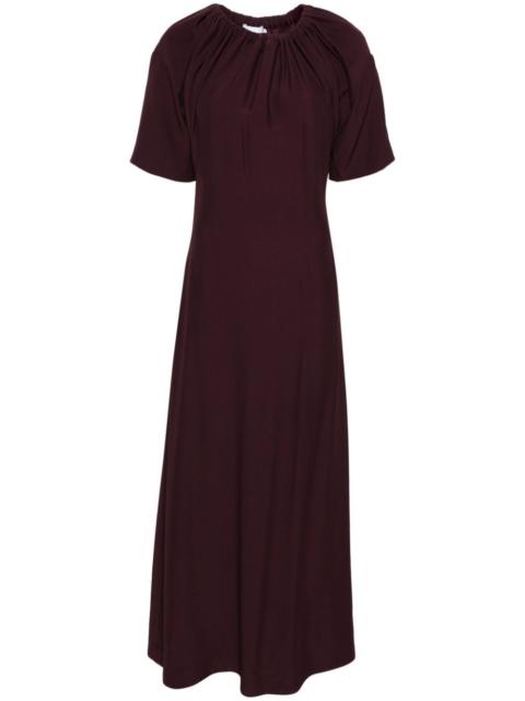 gathered-neckline crepe maxi dress