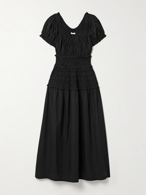 Leanne Shirred Organic Cotton-voile Midi Dress