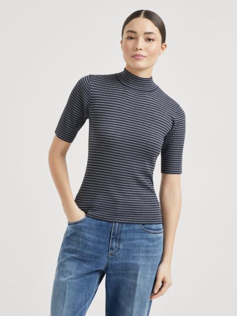 Sparkling stripes lightweight rib sweater in virgin wool and cashmere