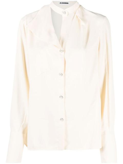 asymmetric-collar long-sleeved blouse