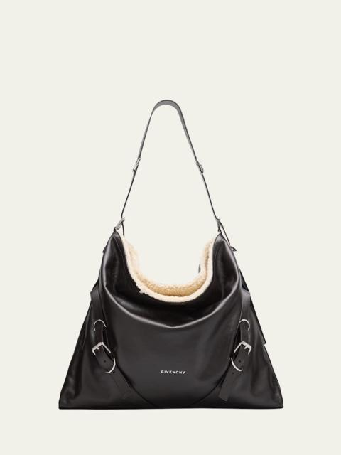 Men's Voyou Large Leather Shearling-Lined Shoulder Bag