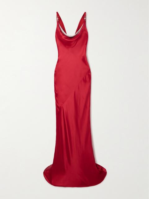 Sequin-trimmed Draped Silk-satin Gown