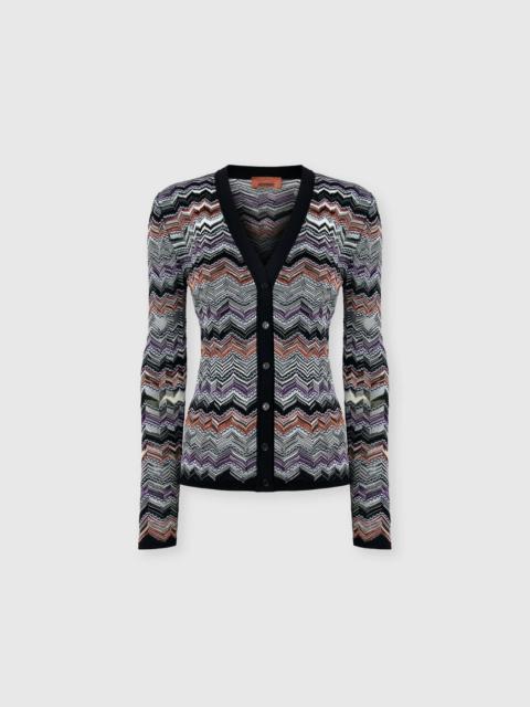 Slim buttoned cardigan with flame chevron pattern