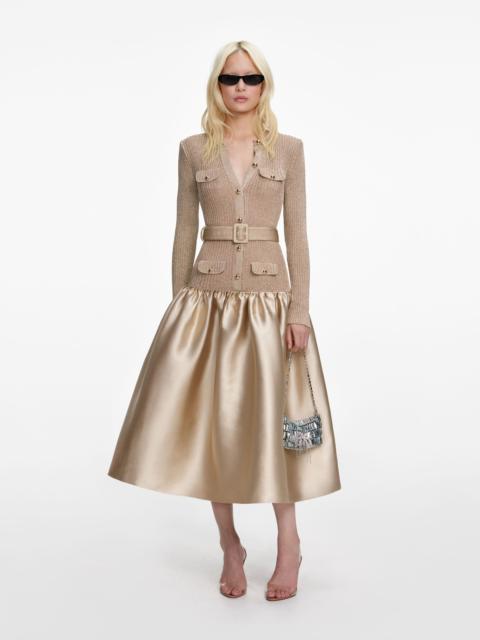 Gold Knit Taffeta Midi Dress