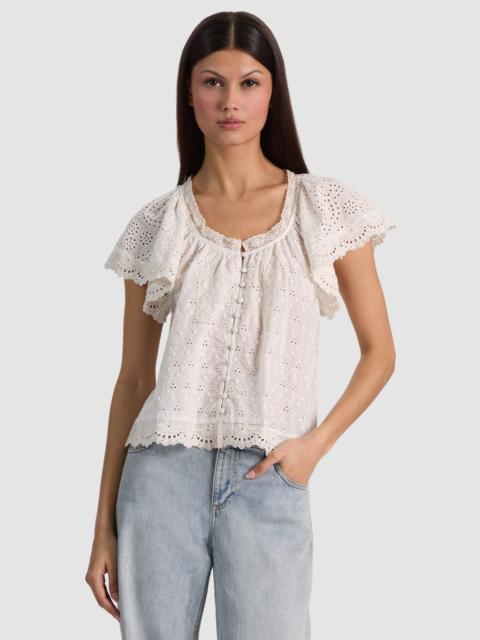 ODETTE EMBROIDERED FLUTTER SLEEVE TOP