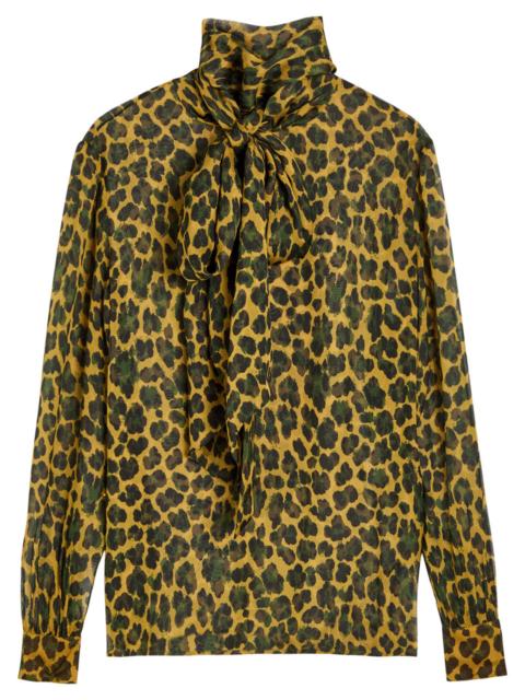 Saint Laurent Leopard Semi-sheer Silk Blouse