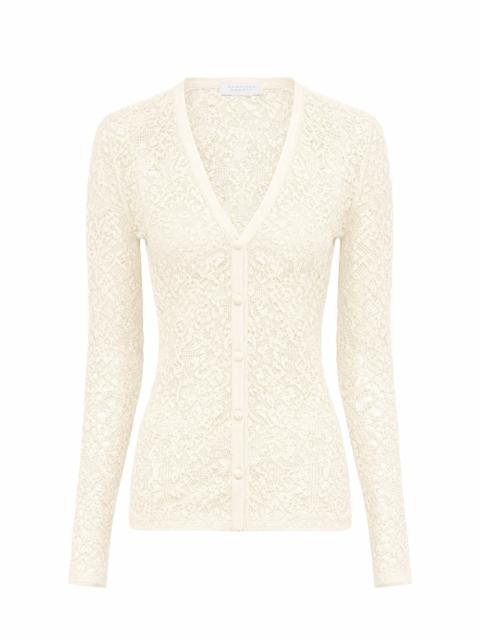 Ultraris Lace Knit Cardigan in Off White Virgin Wool