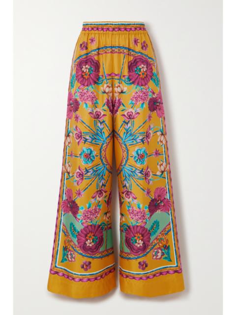 Printed Silk-twill Wide-leg Pants