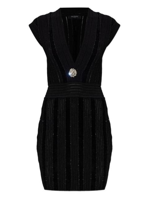 embellished-chest V-neck dress