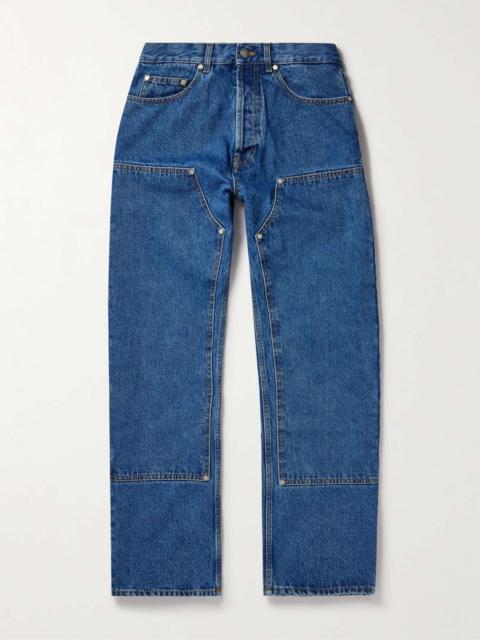 Embossed Straight-Leg Panelled Jeans