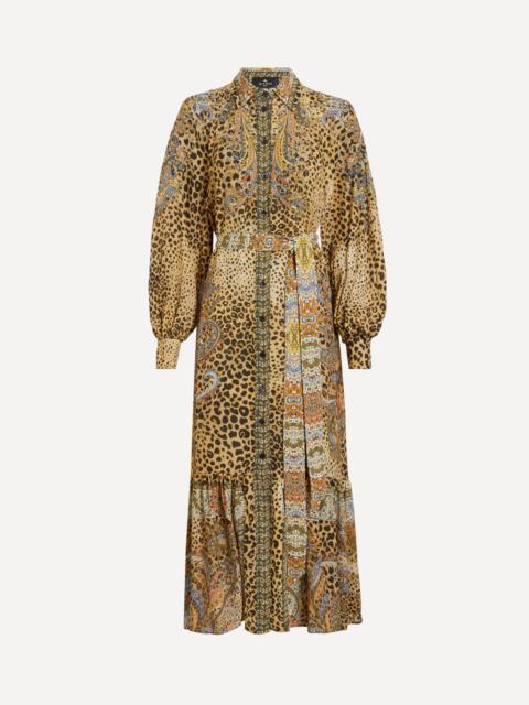 Leopard-Paisley Midi Shirt Dress