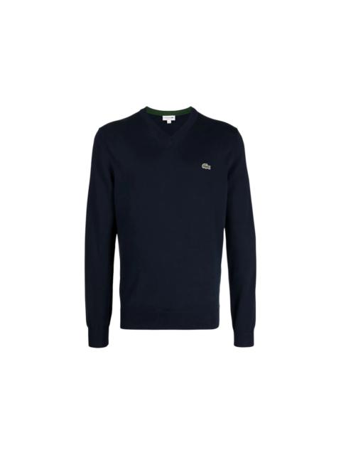 Lacoste Cotton V-Neck Sweater Navy Blue