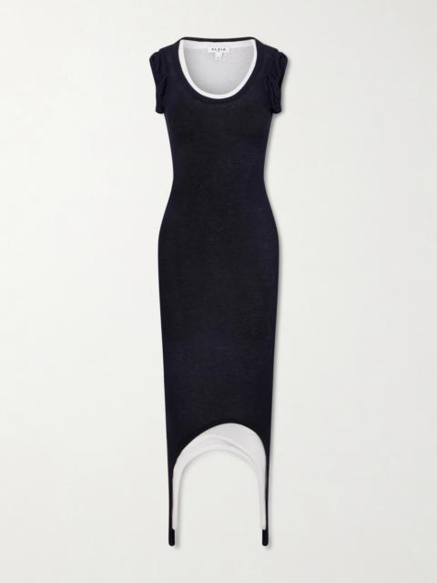 Layered Stretch-knit Midi Dress