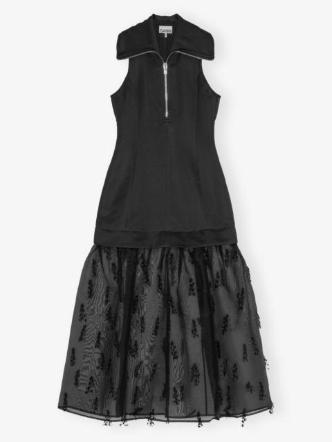 BLACK FRINGED ORGANZA LONG DRESS