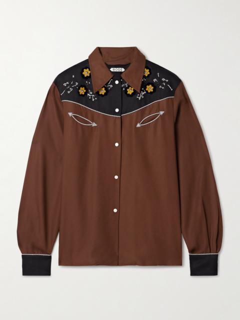 Abilene Studded Appliquéd Paneled Twill Shirt
