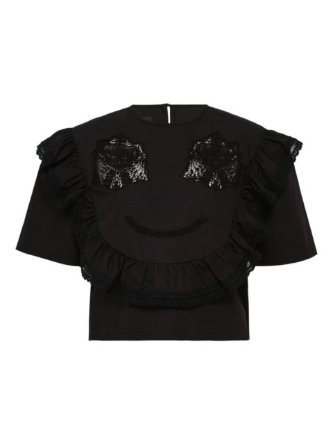 lace-embellished ruffle blouse