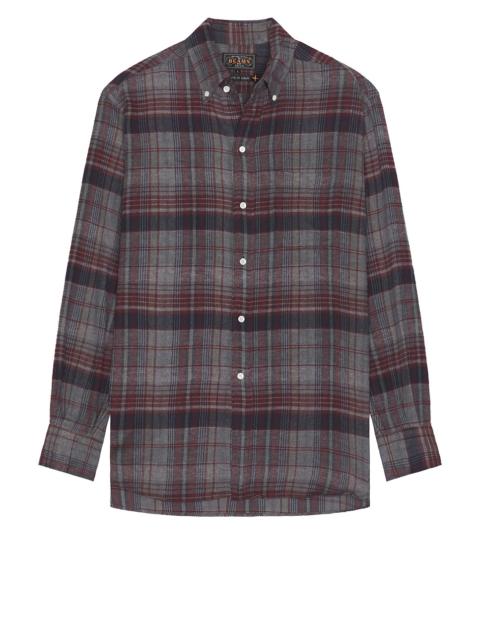 Open Collar Brushed Satin Plaid Shirt
