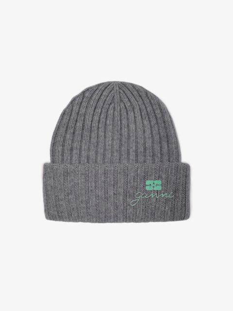 BEIGE WOOL KNIT BEANIE