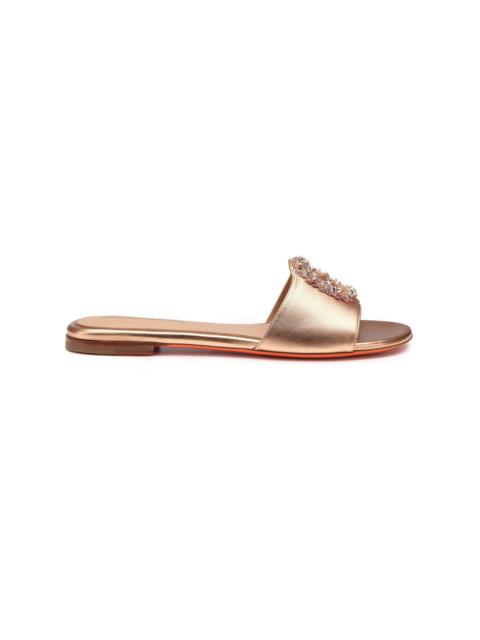 Women's pink laminated leather slide sandal