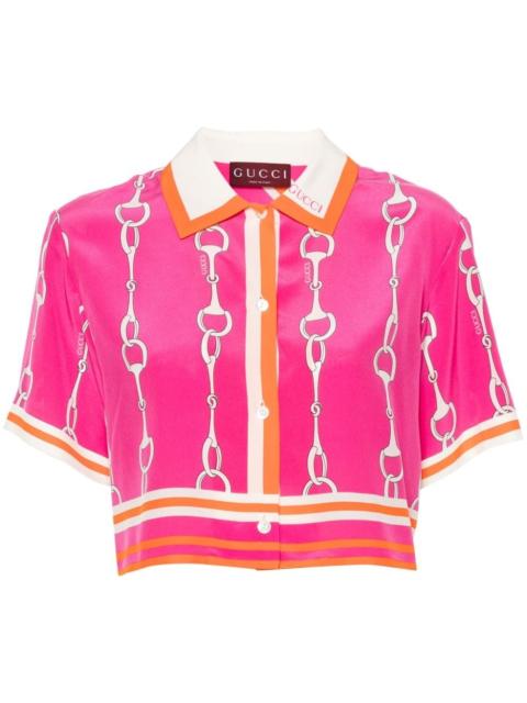 Horsebit-print silk cropped shirt