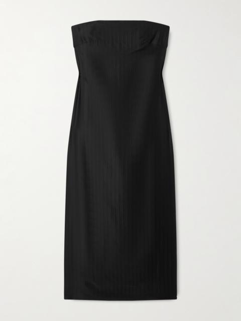 Giulia Strapless Paneled Satin Midi Dress