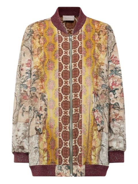 floral-panel bomber jacket