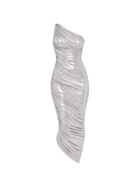 one-shoulder draped dress