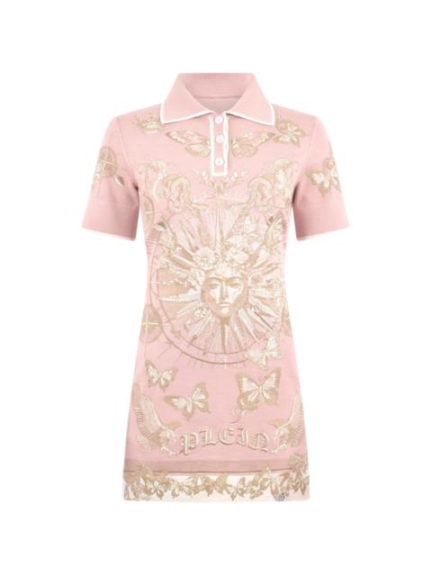 butterfly embroidery collared mini dress