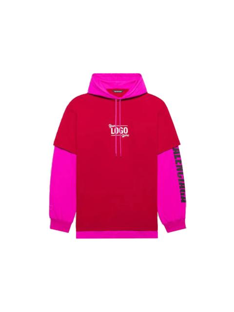 Your Logo Here Hooded T-shirt in Raspberry/white