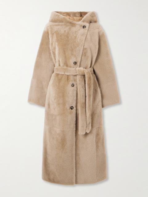 Hooded Belted Shearling Coat