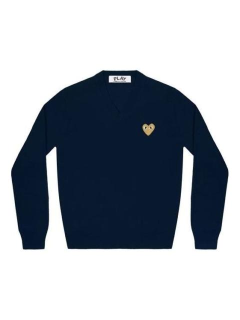(WMNS) COMME des GARCONS PLAY V-Neck Pullover Gold Emblem 'Navy' AZ-N047-051-2