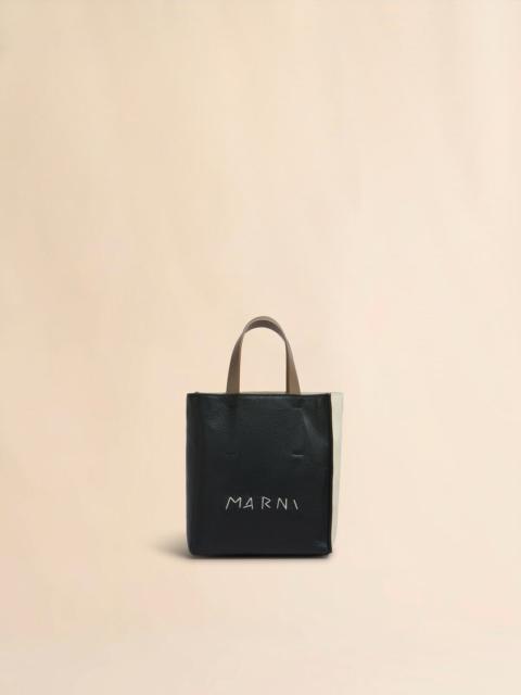 MUSEO SOFT MINI BAG IN BLACK CREAM AND BROWN LEATHER WITH MARNI MENDING