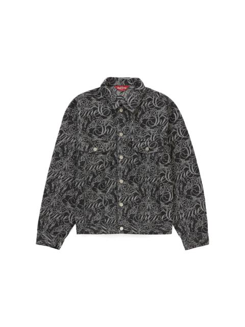 Supreme Script Jacquard Denim Trucker Jacket Washed Black