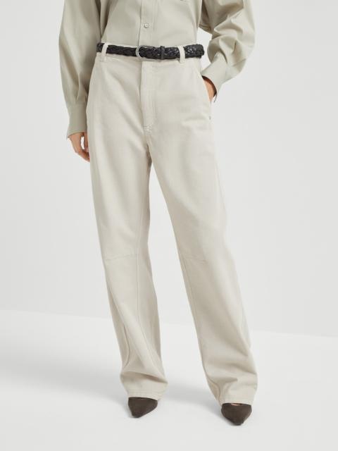 Dyed denim soft curved trousers with monili