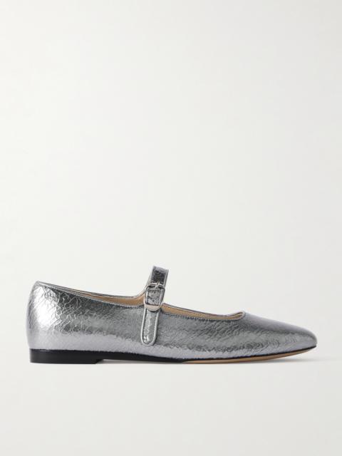 Metallic Cracked-leather Mary Jane Flats
