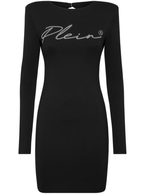 crystal-embellished logo minidress