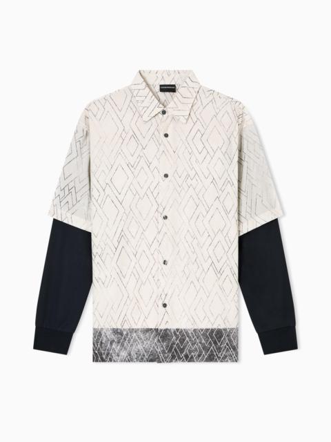 ASV COMFORT-FIT PRINTED LYOCELL-BLEND SHIRT WITH A TWO-PIECE EFFECT