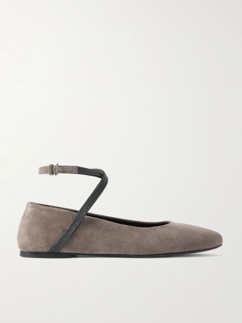 Embellished suede ballet flats Dark gray