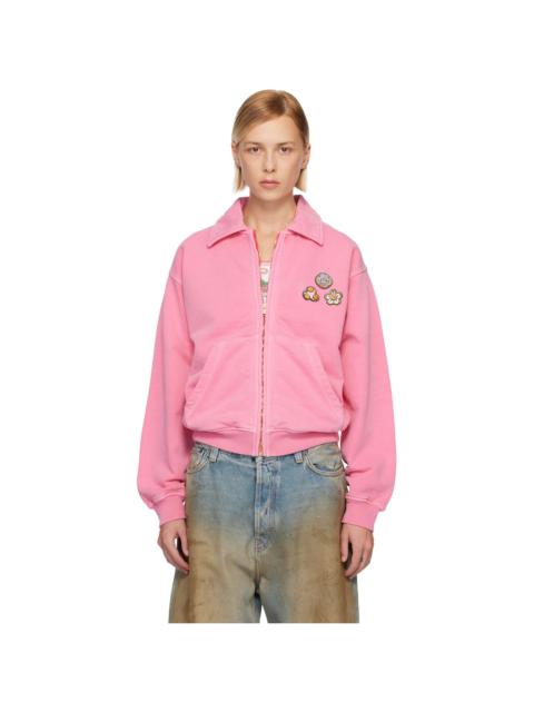 Pink Washed Collar Zip Up Jacket