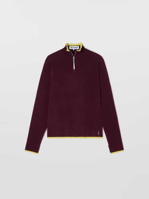 FITTED LONGSLEEVE W ZIP / burnt aubergine