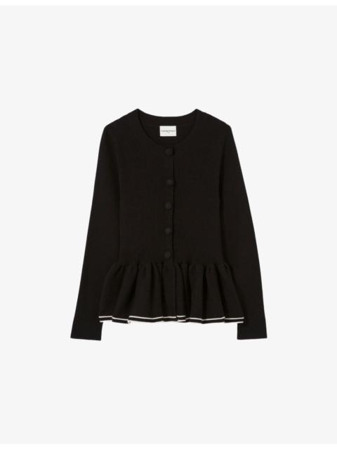 Frill-Trim Slim-Fit Knitted Cardigan