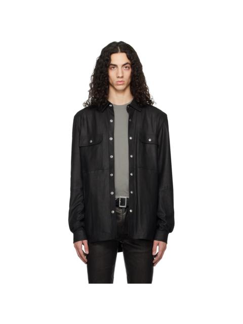Black Temple Feather Nappa Leather Outer Shirt