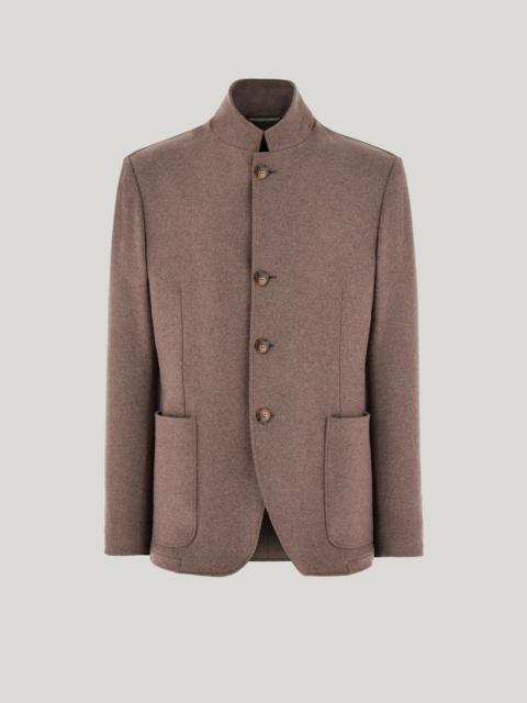 WALNUT SINGLE-BREASTED STRETCH CASHMERE JACKET WITH STAND-UP COLLAR
