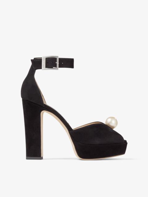 Socorie 120
Black Suede Platform Sandals with Pearl Detailing