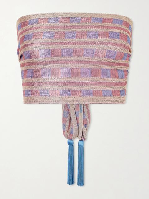 Strapless Tasseled Striped Crocheted Top